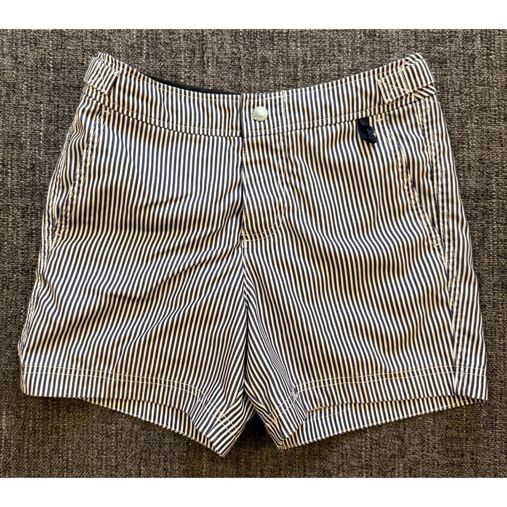 Mesh Lined Beach Summer Pool Swim Shorts A&F Nautical Stripe Small Blue White